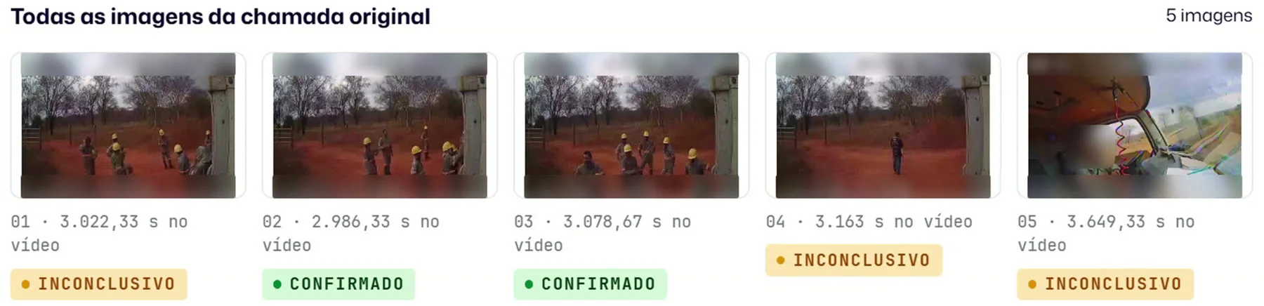 Todas as imagens avaliadas na mesma chamada, com o resultado de cada uma