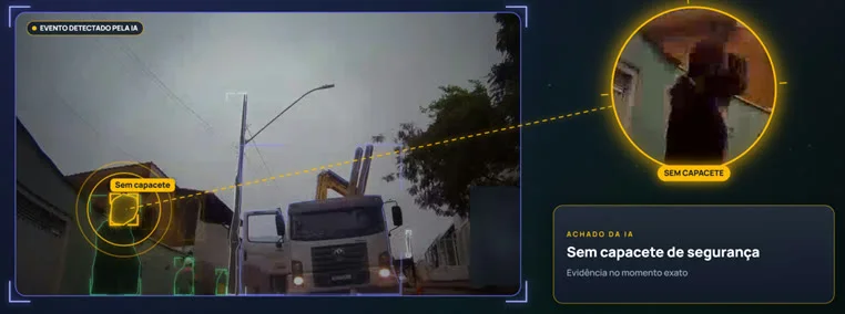 Lupa destacando o trabalhador sem capacete